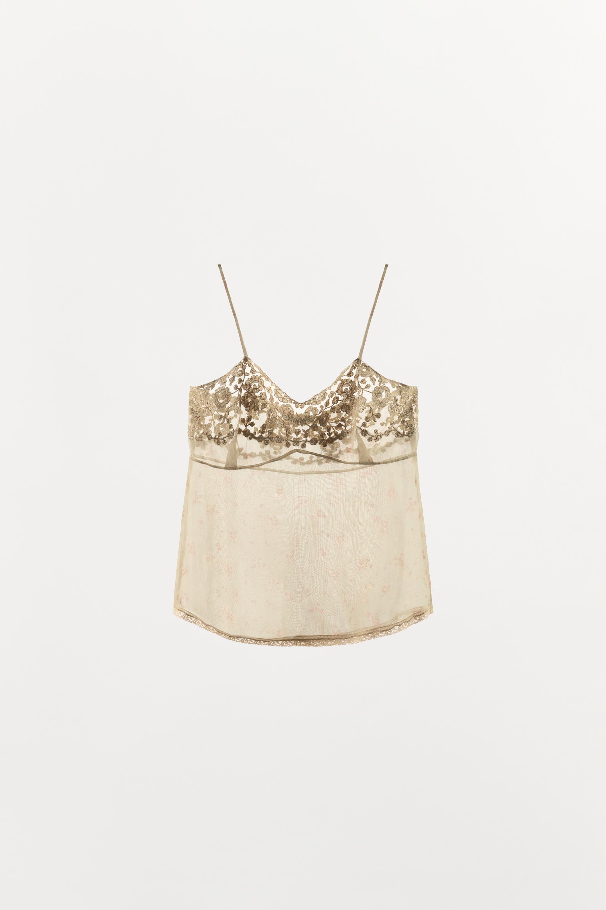 EMBROIDERED PRINTED ORGANZA TOP